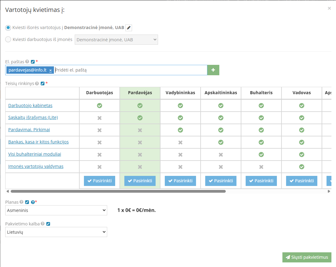 Darbuotojo kvietimo formos užpildymas įmonėje